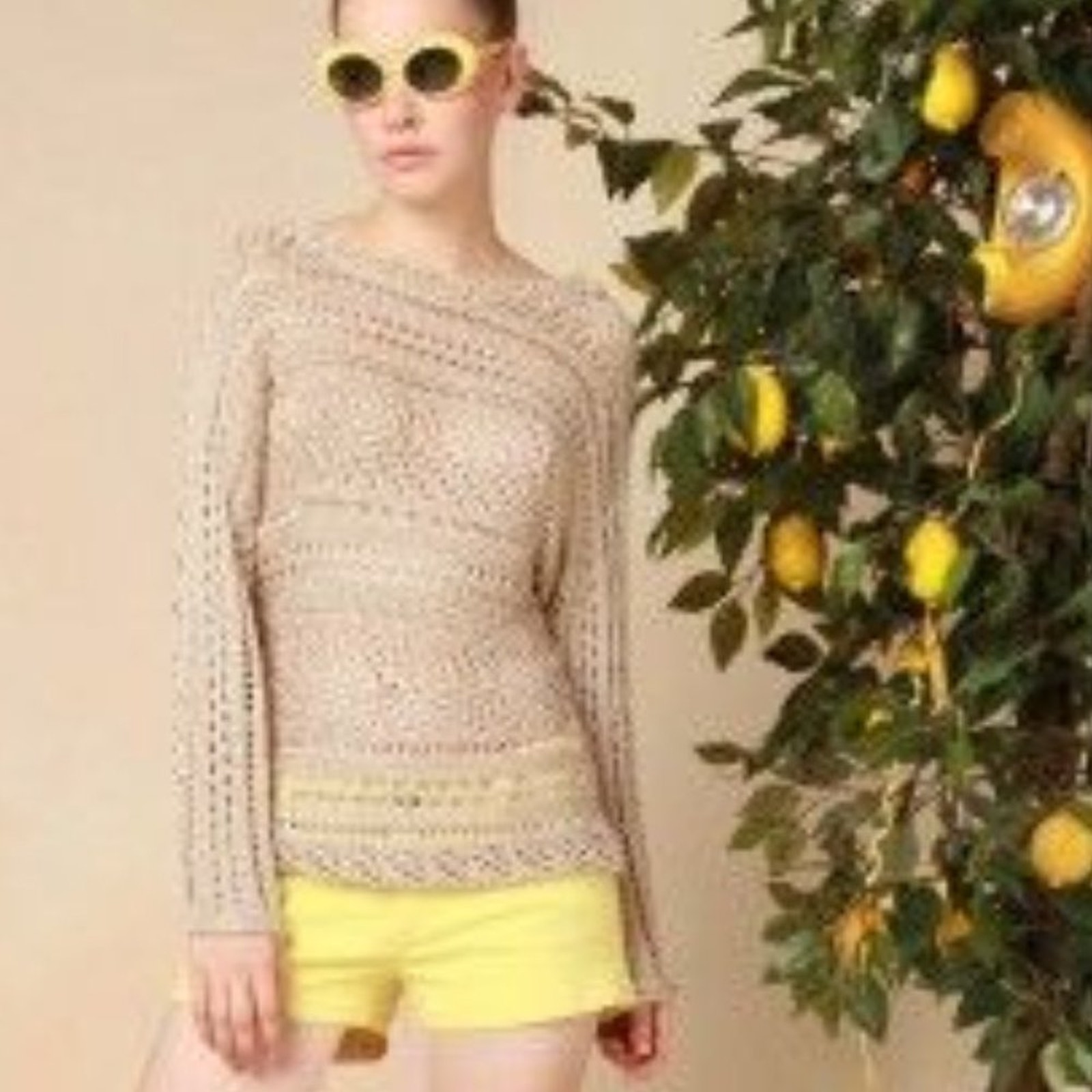 Alice + Olivia Pointelle Sweater In Pale Gold Metallic Open Knit Size Small